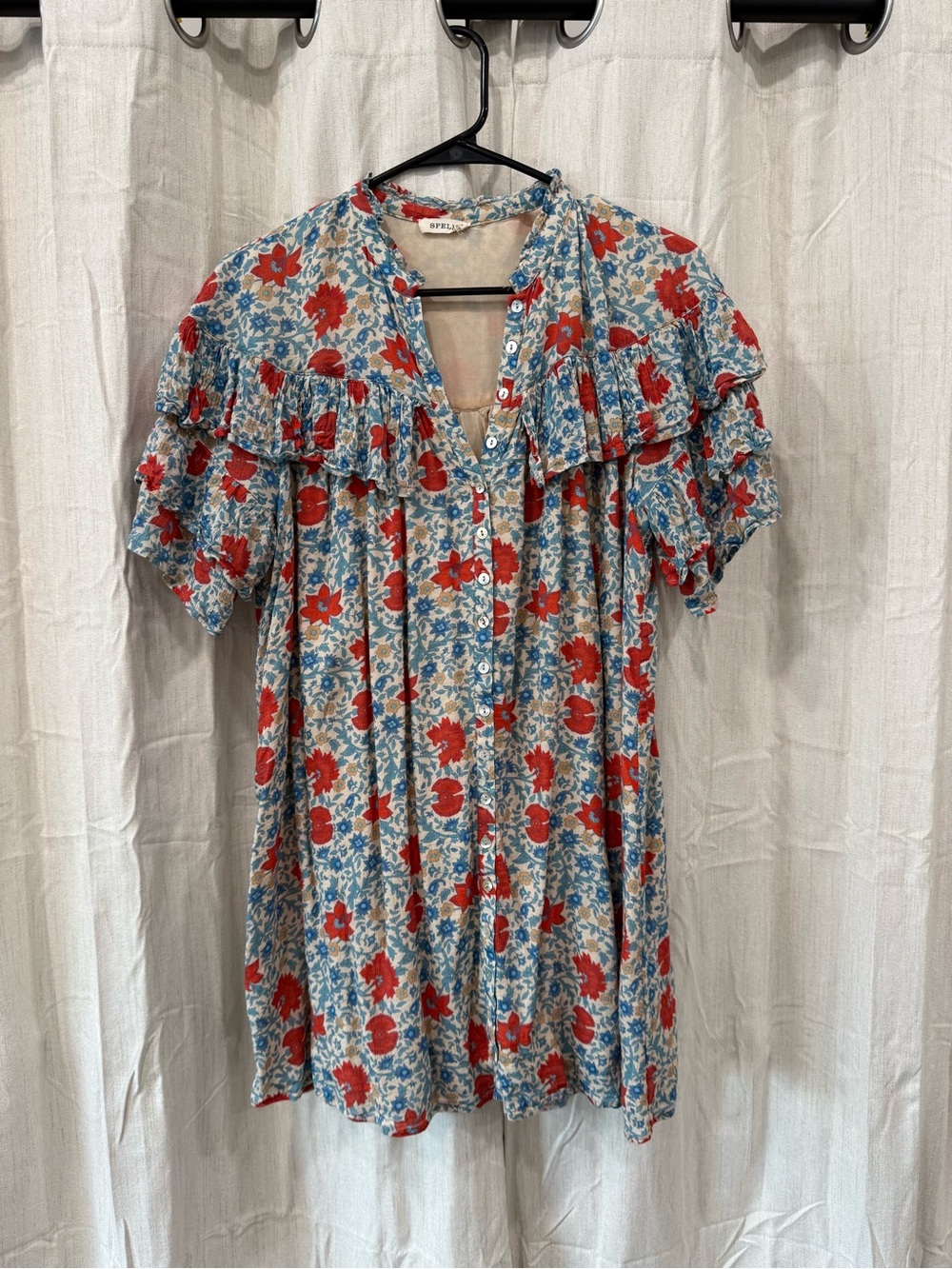 Spell Red and Blue Floral Mini Dress